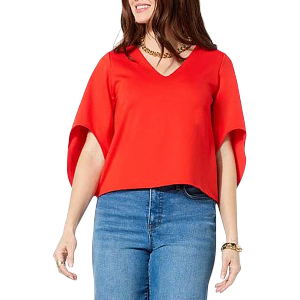 LB70 by Lloyd Boston Women's Sculpted V-Neck Cape Blouse Red - Regular